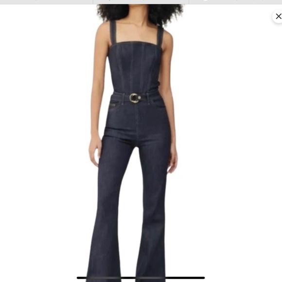 DL1961 Hollywood Flare Jumpsuit Indigo Coated Denim size 26 - Picture 1 of 3